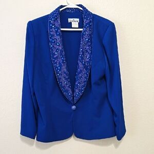 JACK BRYAN VINTAGE Royal Blue Shawl Collar Blazer with Textured Fabric 14